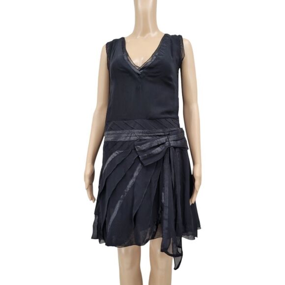 Beulah Black 20s Inspired Flapper Chiffon Feminine Dress Women's Small - Picture 1 of 13